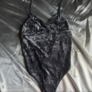 Gray Velvet Sleeveless Bodysuit